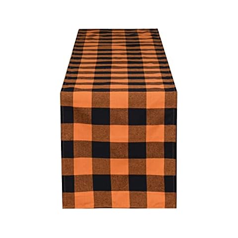 Tosewever Halloween Buffalo Check Plaid Table Runner, Cotton Polyester Blend Classic Family Dinner Table Runners for Indoor Outdoor Parties Events Home Decoration (Orange and Black, 14 x 108 Inch) Cover