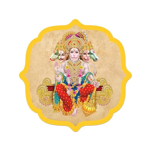 Image of BerryBox Panchmukhi Hanuman MDF Sticker Wall Frame Door Vastu Dosh Rectification Remedy Of Home, Office And Factory MDF Photo Poster with self adhesive tape (4inch) (Design 1)