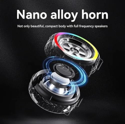 Image of PerfX Portable Car Wheel Bluetooth Speaker - Stereo Sound, RGB Lighting, 1200mAh Rechargeable Battery, Wireless with USB /TF /AUX Support (Black-02)