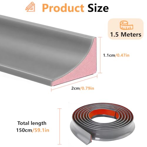 Image of HASTHIP 1.5M /59 inch Water Stopper - Silicon Water Stopper with Glue Collapsible Waters Dam Barrier Sink Splash Guard Strip Shower Waters Stoppers for Kitchen Sink, Grey