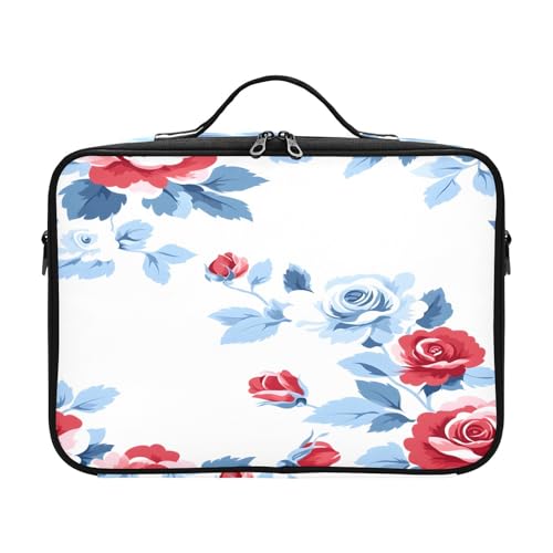 zyrtty Travel Makeup Train Case Red White Flower Pattern Cosmetic Organizer Portable Storage Bag with Adjustable Dividers for Cosmetics Brushes Toiletry Jewelry Digital Accessories