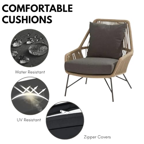 Image of DEVOKO 4-Piece Outdoor Rope Patio Conversation Loveseat Furniture with Cushions for Gardan Livinging Room Lawn (Beige and Black)