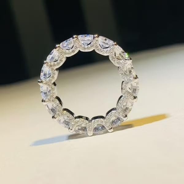 Clear Ferris Wheel Ring,Moissanite Rings, Sterling Silver Eternity Stackable Ring Band,Round Cut Cubic Zirconia Promise Rings,Promise Ring for Couples2