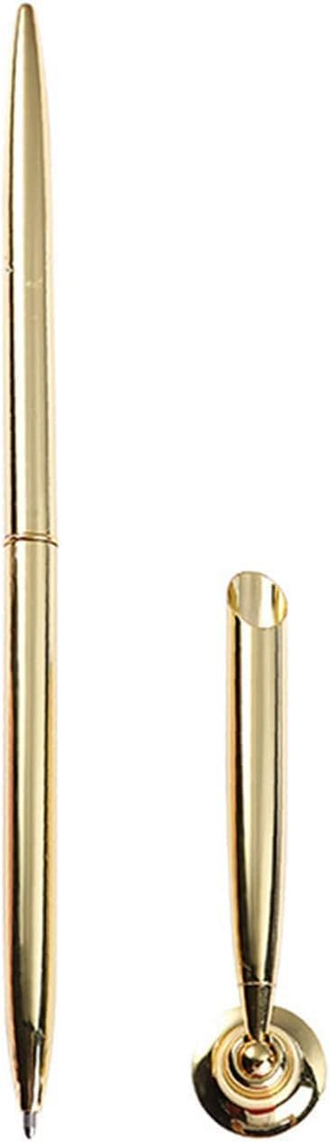 SquarezhenBo Gold Pen Round Pen Holder Signing Set Metal Attached To Desk Base Stands For Wedding Office Pens Ballpoint Pens Set Metal Ballpoint Pen Attached Base Stand Desk