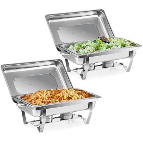 Wilprep Chafing Dish Speisewärmer 9L 2pcs Edelstahl Warmhaltebehälter Wärmebehälter Edelstahl Buffet-Set für Catering Buffet und Party (Silber - 2 Set)