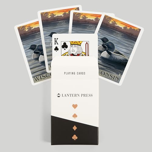 Lantern Press Wisconsin, Loons at Sunset, 52 naipes póker miniatura 6