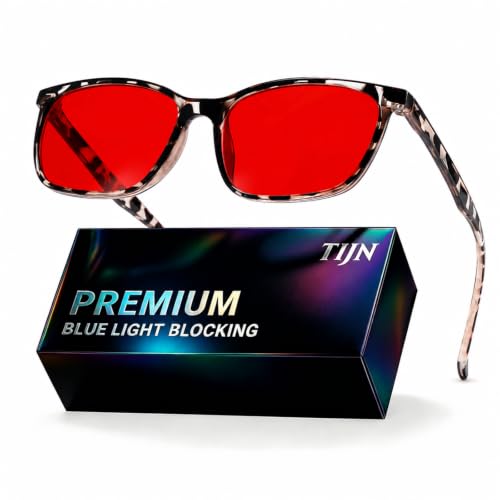 Image of TIJN Sleep Glasses for 99.9% TR90 Blue Green Light Blocking Dual AR Coatings Red Lens for Computer Gaming Reduce Eyestrain