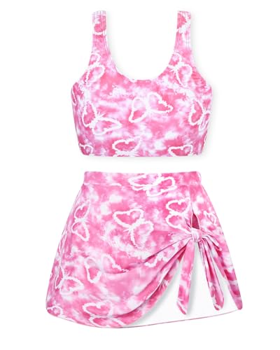 Image of Girls Two Piece Tankini Swimsuit with Skirt Summer Bathing Suit with Chest Pad Swimwear 7-16 Years