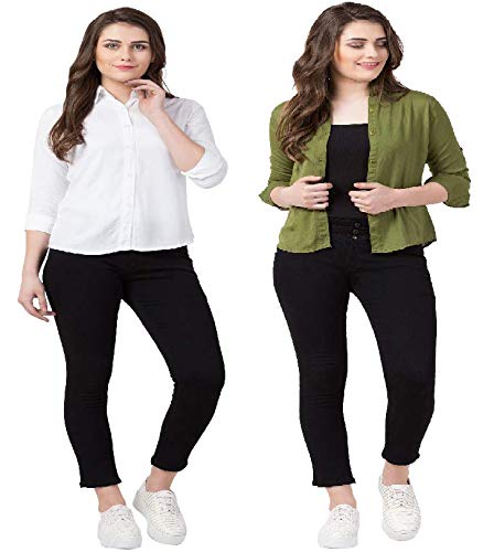 funday fashion Women's Rayon Regular Fit Solid Casual/Formal Button Down Shirt (Pack of 2)-picture-16