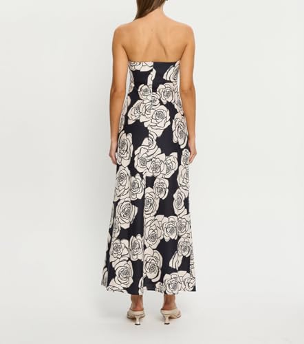 Image of Women Floral Print Maxi Tube Dress Strapless Flowy Long Bandeau Dress Y2K Open Back Sundress Summer Beachwear