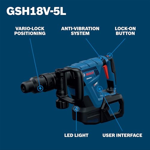 Image of BOSCH GSH18V-5L SDS-max Demolition Hammer - Powerful, Lightweight, and Versatile for Chiseling Applications with Vibration Control