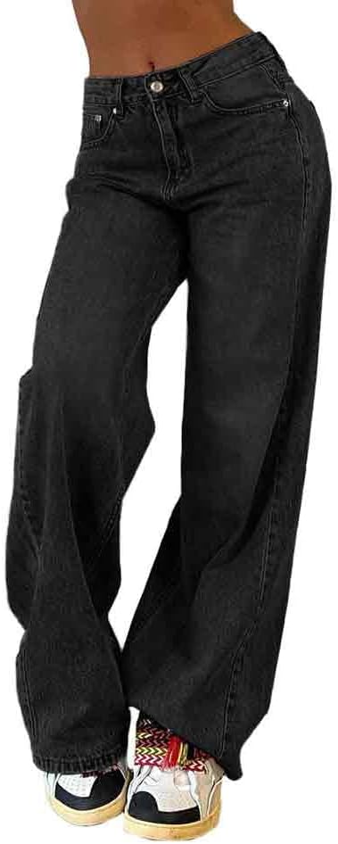 EMMIOL Wide Leg Jeans for Women, Mid Rise Baggy Jeans Plus Size Boyfriends Denim Pants, Y2K Vintage Style