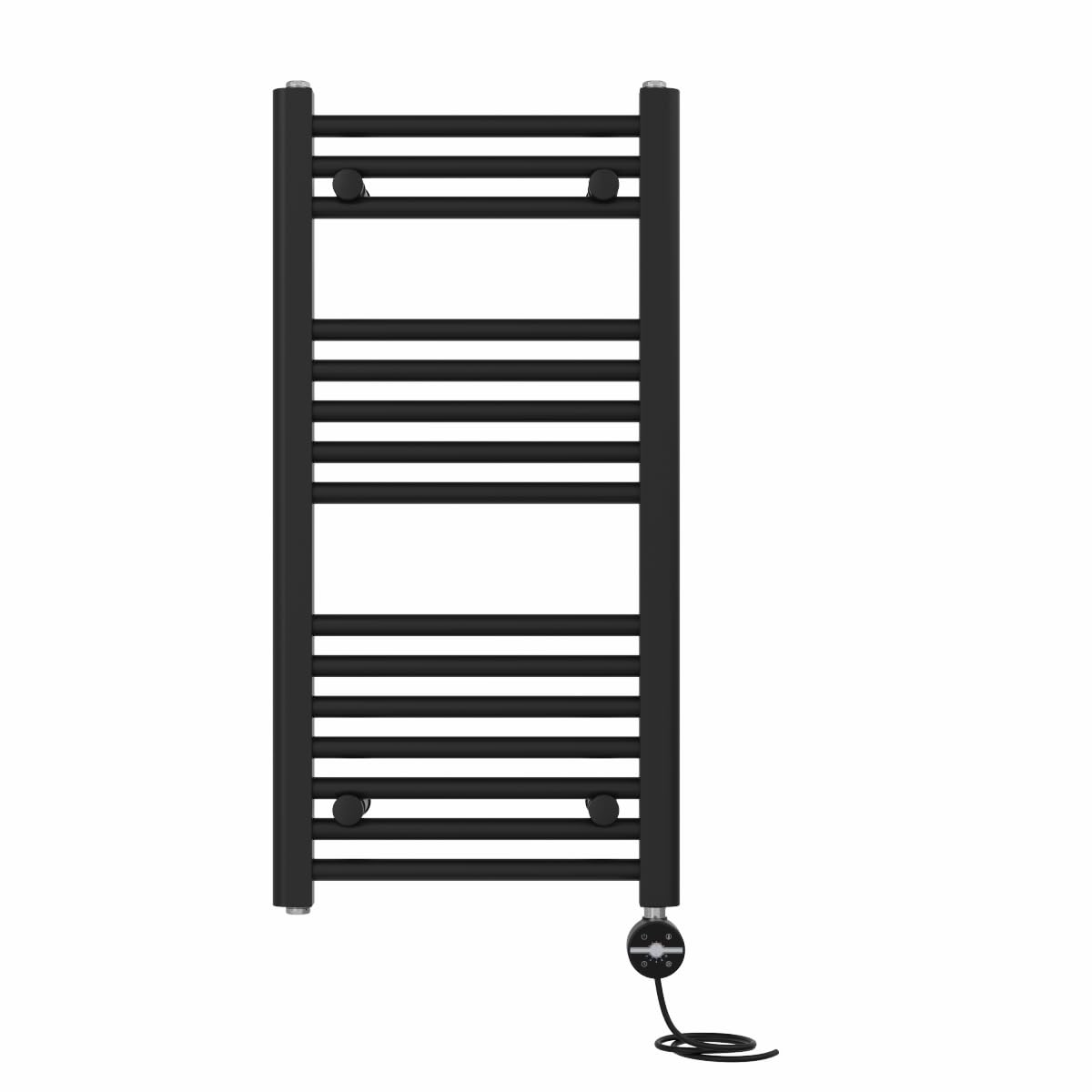 Nrg Black Prefilled Straight Electric Heated Towel Rail Radiator Thermostatic Bathroom Warmer With Touch Screen Display 800X400mm - 400W