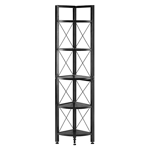 Fiona's Magic 5-Tier Corner Shelf Stand, Tall Corner Bookshelf Corner Plant Stand, Corner Storage Shelves For Living Room, Home Office, Small Space, Black #TOP6