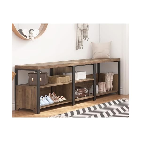   HSH-Entryway-Bench-with-Storage-Large-Farmhouse-Corner-Storage-Bench-Long-Convertible-Shoe-Bench-for-Entrance-Hallway-Foyer-L-Shaped-Shoe-Rack-Bench-for-Living-Room-Bedroom-Rustic-Oak-57-in