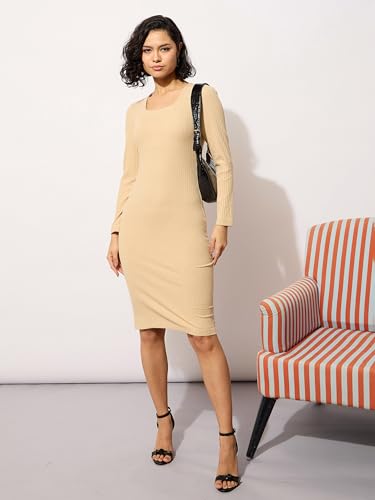 Image of barcino Black Rib Square Neck FS Midi Dress