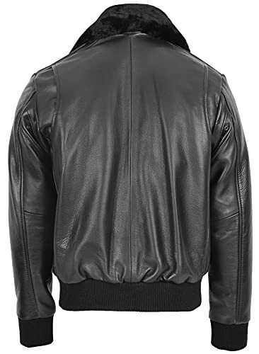 Mens Leather Bomber Jacket Removable Collar Pilot Aviator Leroy2