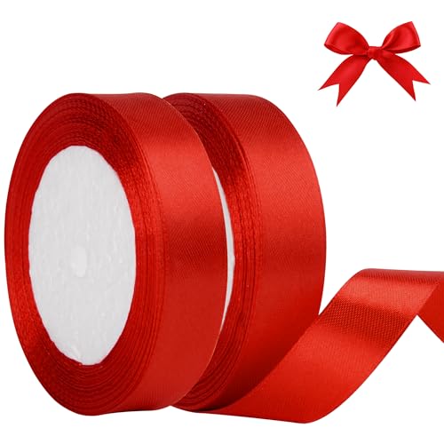 AWCIGG Cinta de raso roja, 44 m x 20 mm, decorativa para regalos, floristería, manualidades, costura, coches, bodas, Navidad (22 m/rollo)