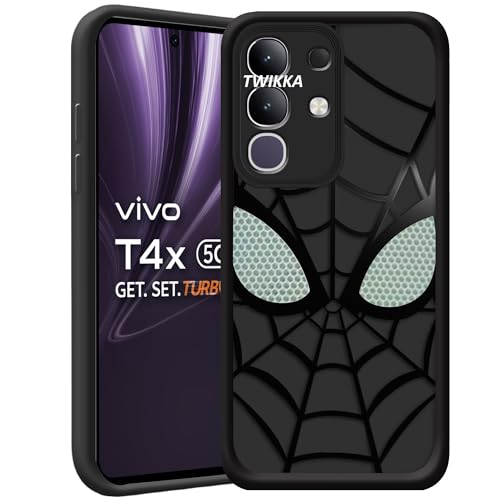 Image of Stylish Spider Back Case Cover Compatible for Vivo T4x (5G) / Vivo Y31 Pro /iQOO Z10x | Spidey Face Mask Case | Soft Silicone | Camera & Full Body Protection | Shock Proof | (Black)