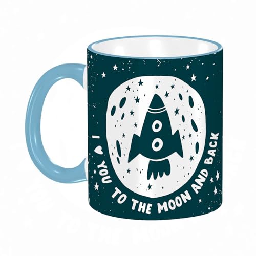 YOIUE Copa de cerámica interesante 11OZ tazas 330 ml - Regalo original y divertido Exquisita taza de impresión Decora tu taza,Dibujo infantil de cohetes y espacio.