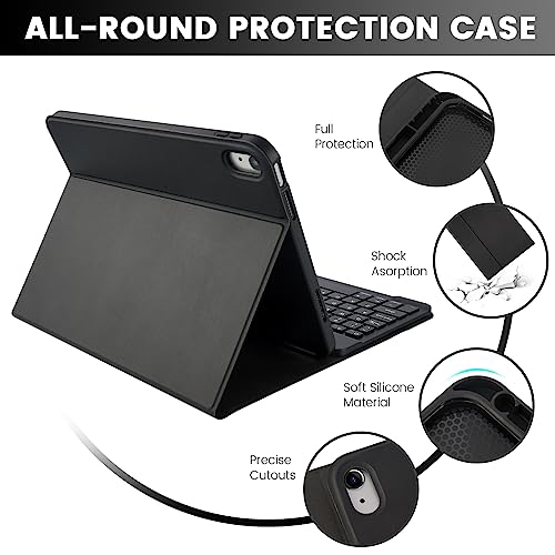 Image of SOPPY Bluetooth Keyboard Case with Mouse for iPad 11th Gen. (A16) 11-inch 2025, 10th Generation 10.9 inch 2022, Detachable Protective Cover, with Built-in Pen Holder, USB-C Rechargeable, Black