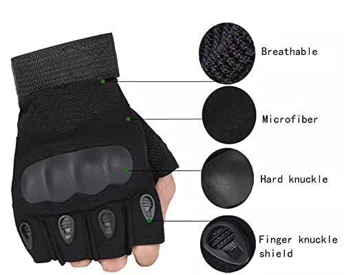 Image of Half Finger Bike Riding Gloves for Men with Protective Leather Knuckles & Strong Anti-Skid Grip for Motorcycle, Cycling, and Biking (Black)