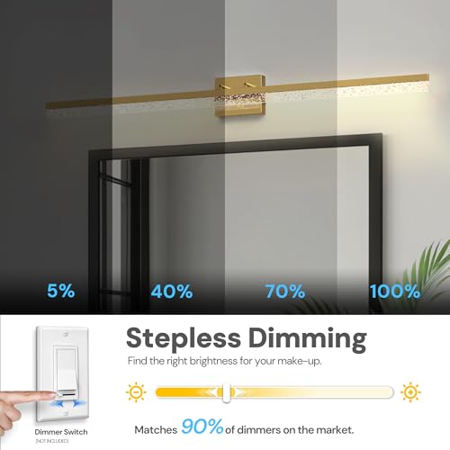Image of L LOHAS LED 48-Inch Bathroom Vanity Light Bar Over Mirror, Gold Modern Bathroom Light Fixtures with Bubbled Acrylic Shade, 3CCT Adjustable LED Vanity Lights for Living Room Wall