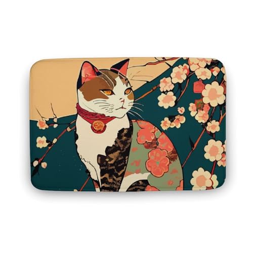 バスマット お風呂マット かわいい 猫 和風 桜 浮世絵 玄関マット マイクロファイバー 速乾 吸水 すべり止め ソフト もこもこ 浴室 洗面所 台所 洗える 手入れ簡単 19.7"x31.5"