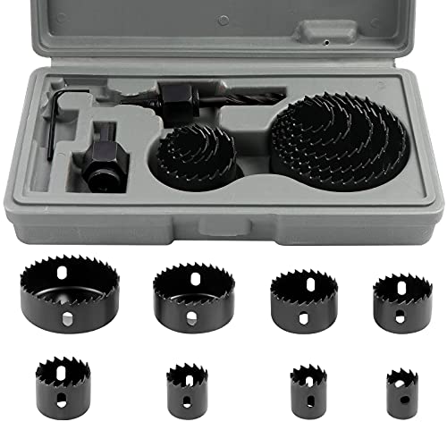SHEENO 11Pcs 19-64mm Kit Scies Cloches bi-métal en Acier Carbone,Scie Cloche Coffret pour Bois, Plaque de Plâtre