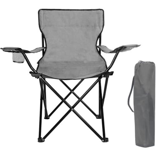 azorex Silla Plegable Camping Silla Pesca Playa Acampada Exterior con reposabrazos portavasos de Malla blosa Lateral Resistente 50x50x80cm (Gris, 1 Unidad)