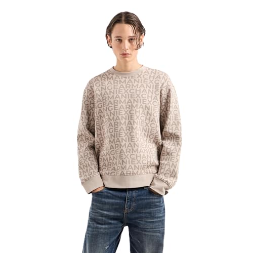 Armani Exchange Men's All Over Logo Stretch Bonded Cotton Crewneck Sweatshirt