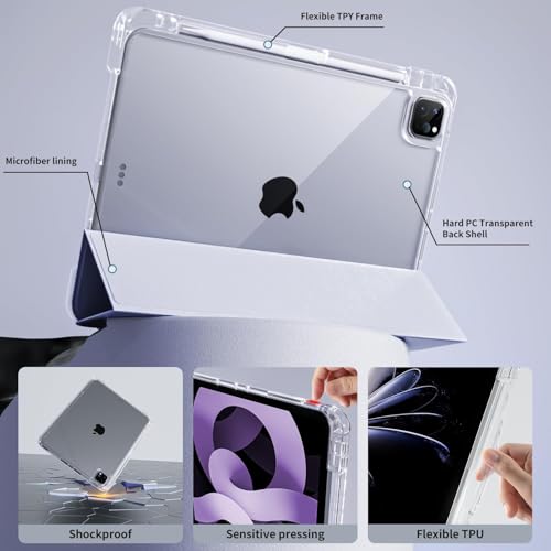 Image of JKSML Case for iPad Air 13 Inch M3 /M2 (2025 /2024) /iPad Pro 12.9 inch 6th /5th /4th Gen (2022 /2021 /2020) with Pencil Holder,2 in 1 Removable Clear Back | 2nd Gen Pencil Charging | Auto Sleep /Wake,Purple