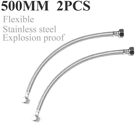Pair of Flexible Pipes for Bathroom/Kitchen/Toilet Taps British Standard Pipe M10 x1/2 Fitting 500mm Long