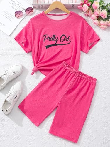 Image of NEW 8-12 Years Girls Summer Outfits 2 Piece Set Trendy Print Top & Stretchy Shorts Casual Playwear
