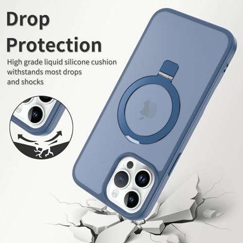 Image of Magnetic for iPhone 14 Pro Max Case, 6.7 inch, Compatible with MagSafe, Rugged Kickstand, Not-Yellowing Military-Grade Protection, Matte Blue
