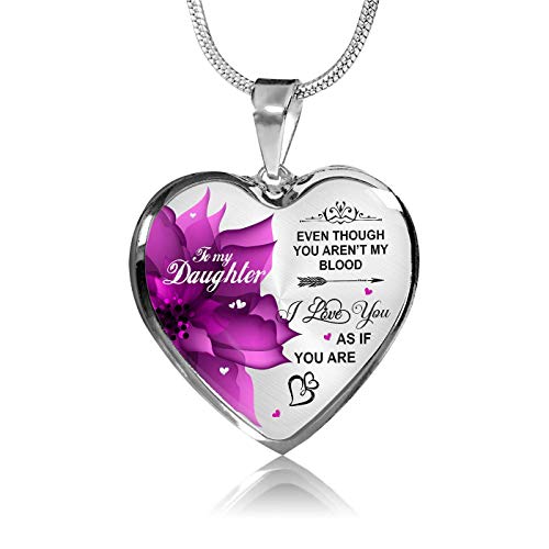 Step Daughter Necklace Stepdaughter Necklace from Stepmom, from Stepdad, to my, Even Though You aren't My Blood Necklace (silver-plated-base) (Graphic Pendants, Silver)