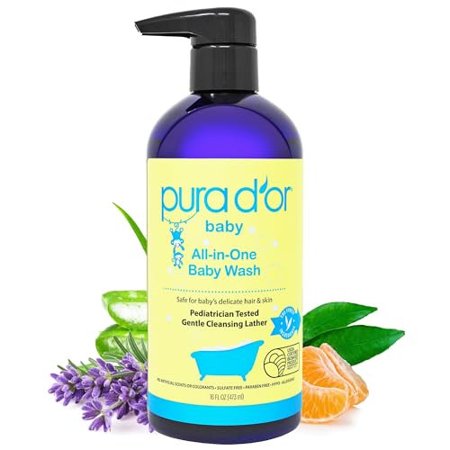 Image of PURA D'OR 16 Oz All-in-One Calming Baby Wash & Shampoo For Hair & Entire Body, Tear Free, Sulfate Free, Natural Aloe Vera, USDA Biobased Gentle Formula
