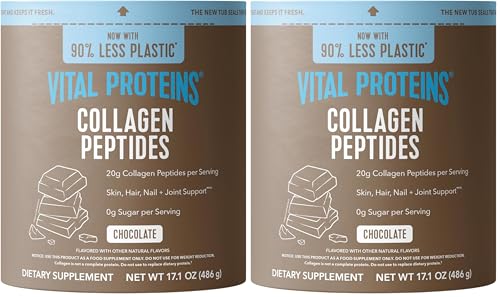 Image of Vital Proteins Grass Fed Collagen Powder Supplement (Type I, III) for Skin Hair Nail Joint - Hydrolyzed Collagen, Grass Fed, Dairy and Gluten Free - Chocolate Flavor, 17.1 oz Canister (Pack of 2)