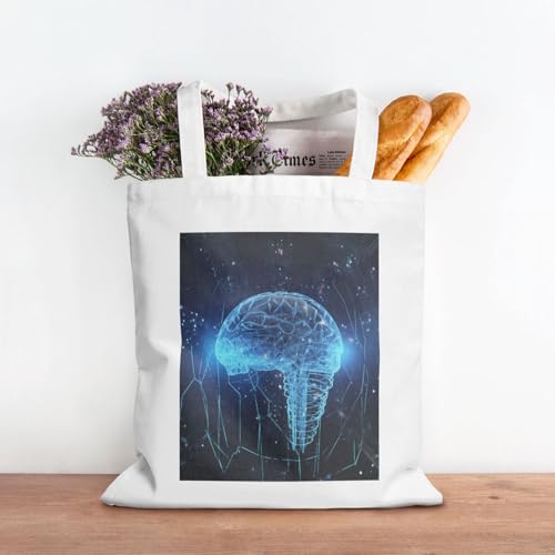 Artificial Intelligence Brain Large Canvas Tote Bag Cute Travel Shoulder Bag Reusable Washable Shopping Grocery Bags For Women Men3