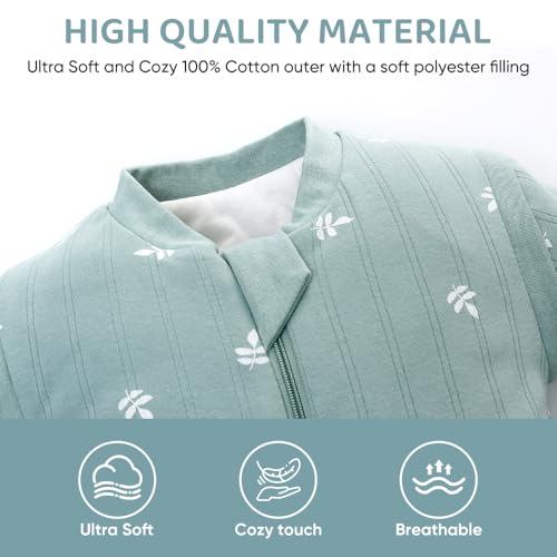 Image of Baby Sleep Sack, TOG 2.5 Winter Wearable Blanket, Removable Long Sleeves Baby Sleeping Bag for Infants and Toddlers, Super Soft Warm Comfortable Sleeping Sack, Green Leaf, 0-6M