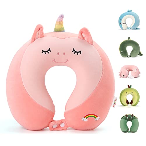 Image of Memory Foam Kids Travel Neck Pillow for Ages 9+, Removable Cover, Unicorn