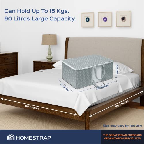 HomeStrap Printed Front Handle Underbed Storage Bag/Organizer/Blanket Cover (Grey) Pack of 12 1