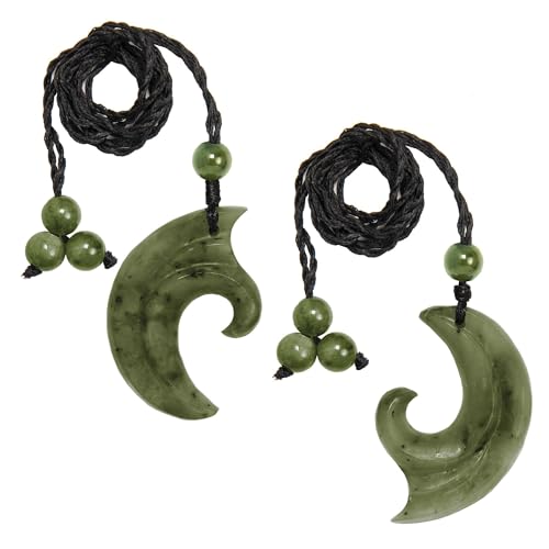 Nephrite Jade Interconnecting Double Koru Pendant Necklace Set for Two - Maori Cord Necklace for Couples - Natural Greenstone Friendship Jewelry - Handmade Gemstone Talisman Pair3
