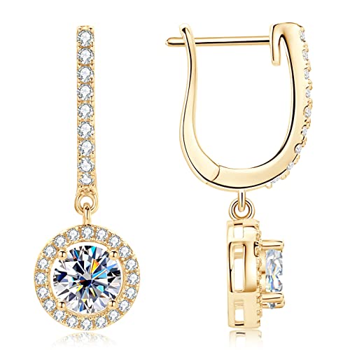 PROSTORRY 1CT Moissanite Dangle Earrings 925 Sterling Silver D Color Moissanite Pendant Drop Huggie Earring for Women Birthday Christmas Jewelry Gifts