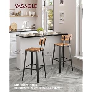 VASAGLE Set of 2 Bar Stools, Bar Height Stools, Tall Bar Stools with Back, Bar Chairs, Steel Frame, Industrial Style, Easy Assembly, Rustic Brown and Ink Black ULBC078B01 VASAGLE Set of 2 Bar Stools Bar Height Stools Tall Bar Stools with Back Bar Chairs Steel Frame Industrial Style Easy Assembly Rustic Brown and Ink Black ULBC078B01