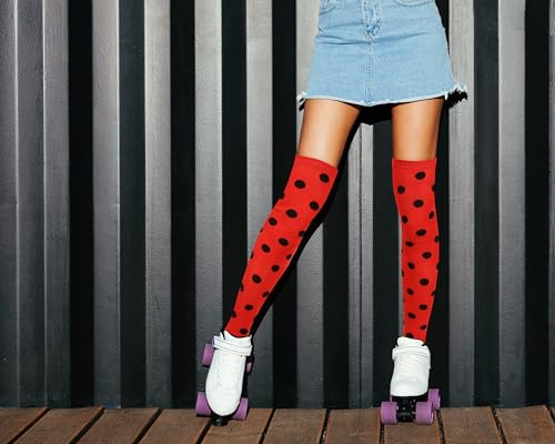 Image of Violet Mist Thigh High Socks for Women Novelty Polka Dot Over the Knee High Socks Black Funny Extra Long Sock Thigh Highs