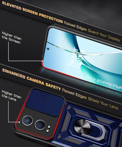 Image of WOW IMAGINE Tough Armor Bumper Mobile Back Case for 1+ OnePlus Nord CE 4 5G | Sliding Camera Cover | Shock Proof 360 Protection | Hybrid PC + TPU | Ring Holder with Kickstand - Blue