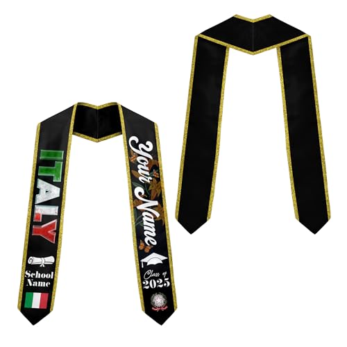 MonkeyVan Personalized Italy Flag Graduation Stole Sash 2025, Italians American Flag Graduation Sash For International Student Itl 4