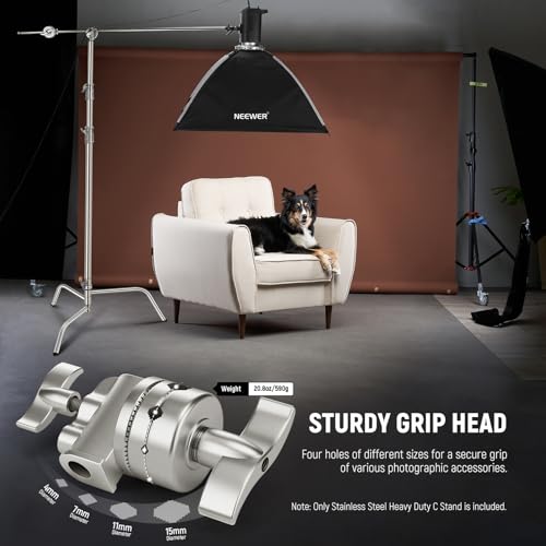 Image of NEEWER 10.5ft Stainless Steel Heavy Duty C Stand with Boom Arm, Quick Setup Base, Thicker Center Rod Max Load 44lb /20kg, Photography Light Stand with 4.2ft Holding Arm for Monolight Softbox, SC320Q