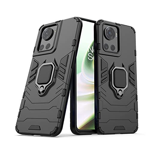 Image of WOW IMAGINE Shock Proof Back Case Cover for 1+ OnePlus 10R 5G | 10R Prime 5G (Armor | Hybrid PC + TPU | Full Protection with Ring Holder Kickstand | Carbon Black)
